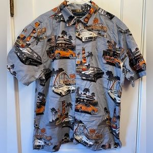 North River classic car blue short sleeve shirt. Size XL